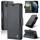 CaseMe 023 - Funda de piel antirrobo con textura de lichi y hebilla de mariposa RFID para iPhone XR, iPhone SE 2022/SE 2020/6/7/8, iPhone 6 Plus/7 Plus/8 Plus